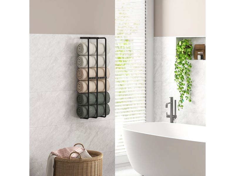  Porte serviettes mural 3 barres en métal noir - peut jusqu'à contenir 6 serviettes, dim. 21l x 12p x 74h cm  - Conforama W
