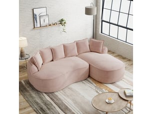 Canapé d'angle, canapé modulable – en chenille, assise profonde, avec méridienne, sans cadre, coussins inclus, rose
