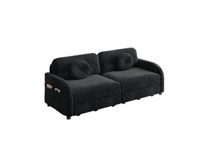 Canapé-lit 2 places 166x84x90 cm 3-en-1 avec poche latérale, pour salon, en métal, bois, mousse et tissu chenille, noir