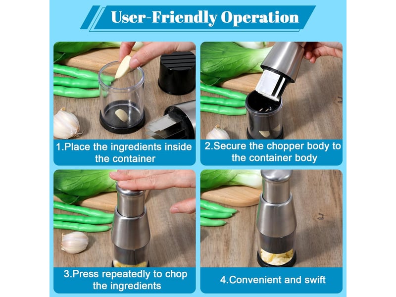 Hachoir à ail pressé manuel en acier inoxydable - mini hachoir compact - rapide et pratique - durable - pour les amateurs de nourriture et le personn - Conforama E