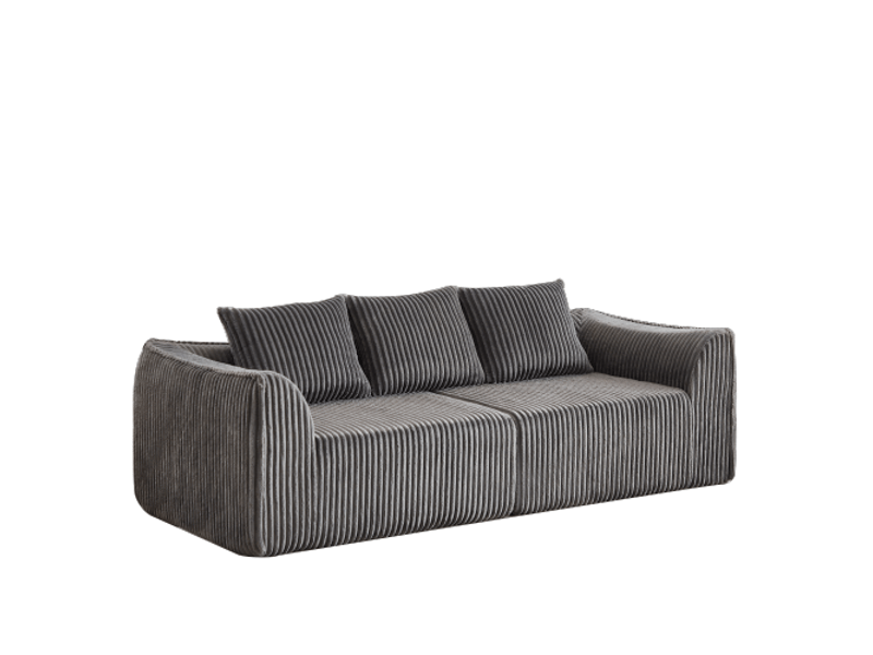  Canapé en velours côtelé 235 cm, design minimaliste, lignes courbes, dossier incliné, 2 coussins inclus, salon moderne  - Conforama A