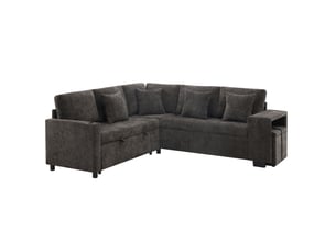 Canapé d'angle réversible convertible 5 places Tissu gris avec coffre de rangement