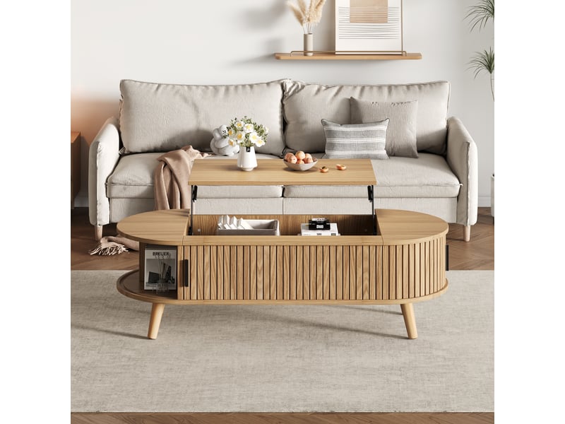  Table basse relevable en mdf – rangement dissimulé, 120 x 50 x 39,5 cm – finition naturelle  - Conforama B
