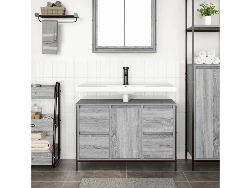  Meuble sous-évier, meuble de rangement avec tiroirs sonoma gris 90x34.5x60cm  - Conforama C