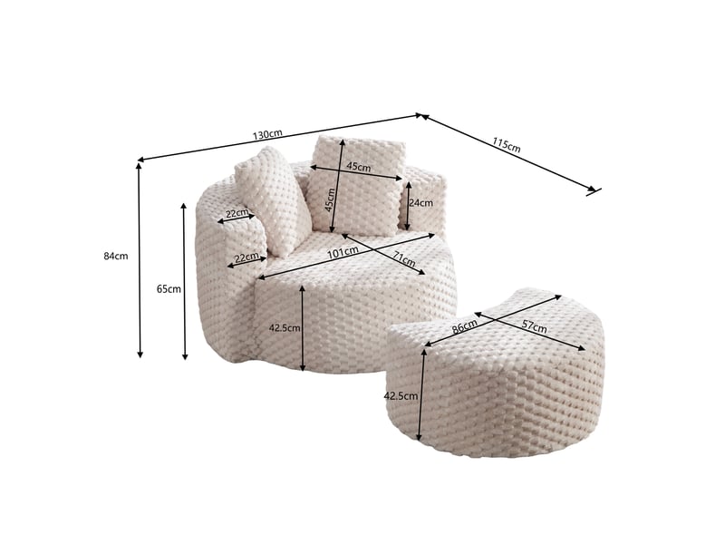  Fauteuil avec pouf design baril 360 avec assise ergonomique et confort relaxant, en tissu beige, 129 × 116 × 65 cm  - Conforama D