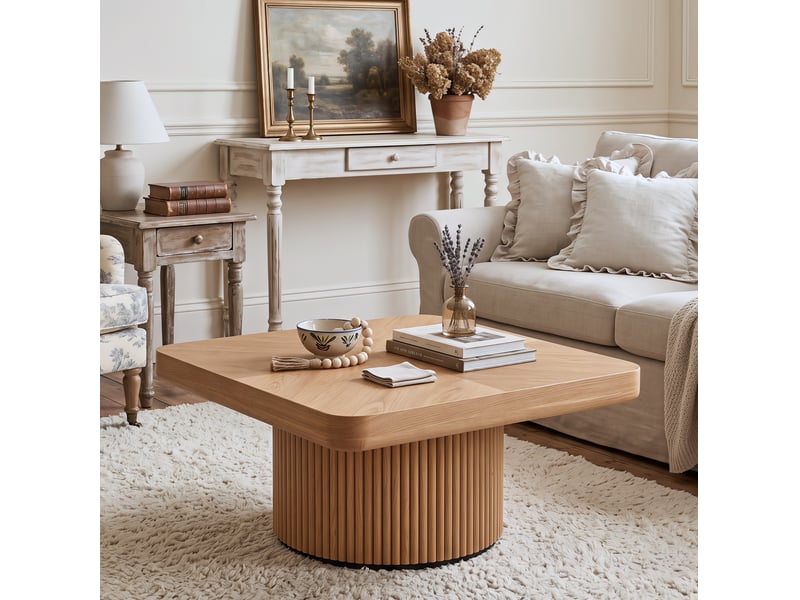 Table basse 78x78x38 cm en bois et mdf combinable naturel chicfurn  - Conforama C