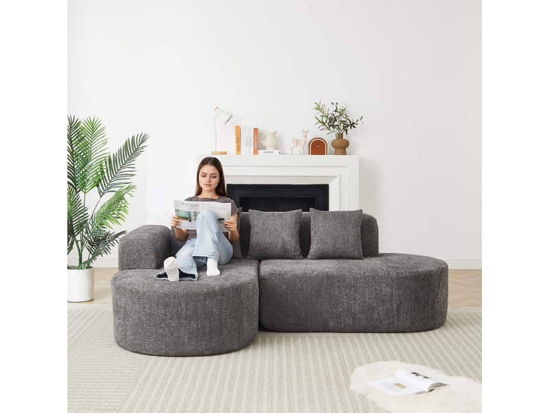  Canapé d’angle 3 places 222x157x73 cm en chenille gris anthracite  - Conforama D