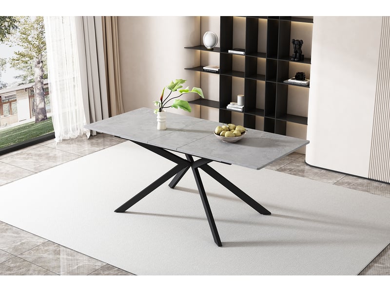  Table à manger extensible automatique rectangulaire - lpospi - pieds croisés, mdf métal, noir et gris  - Conforama E