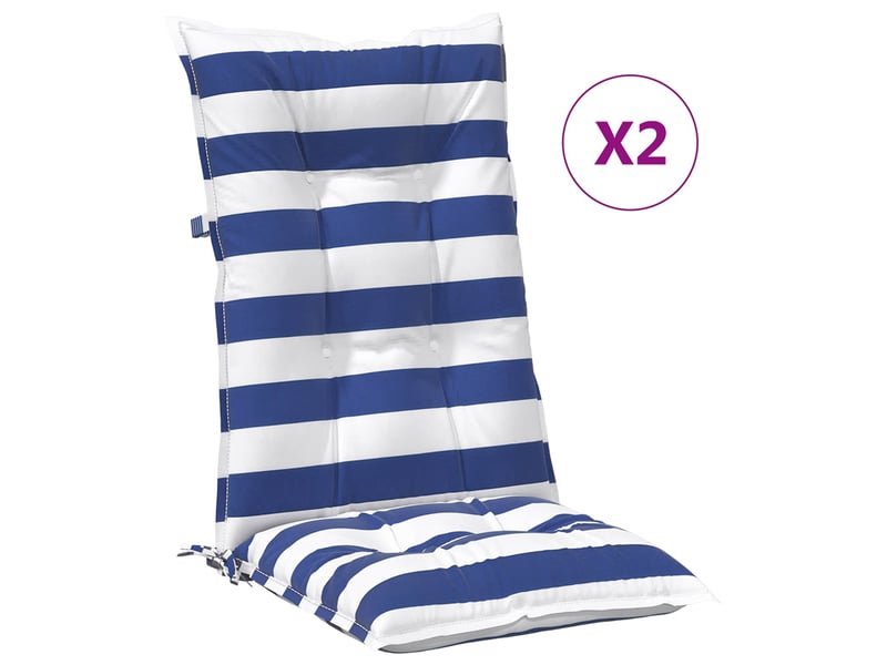 Lot de 2 coussins d'extérieur, coussins de chaise tissu bleu et blanc 120 x 50 x 7 cm cf56399 - Conforama D