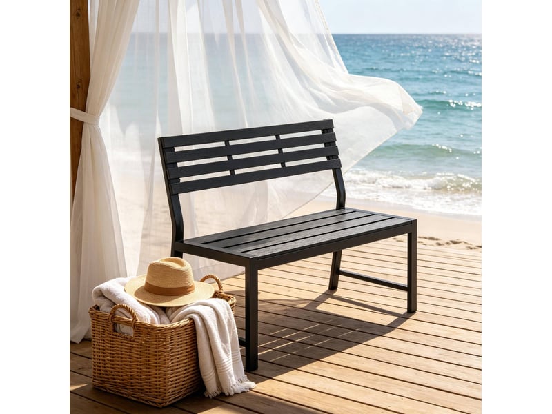  Banc de jardin extérieur avec dossier 115 cm noir homvra  - Conforama D