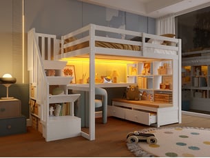 Lit mezzanine 140x200 cm <strong>BGSRYAO</strong>  <strong></strong> coloris blanc