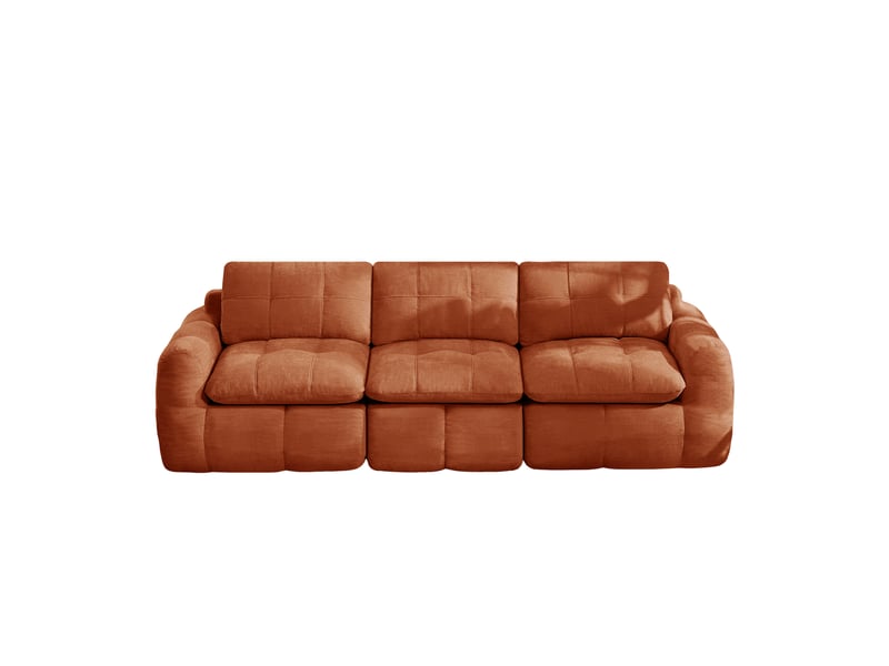 Canapé droit, canapé modulaire 3 places sans cadre, housse chenille ergonomique, base antidérapante, coussins épaissis, sans montage, orange - Conforama A