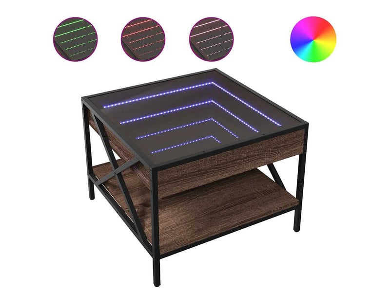 Table basse - table de salon - table à thé avec led infinity chêne marron 50x50x38 cm - Conforama A