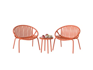 Salon de jardin bistrot 3 pièces 2 chaises empilables et table métal rouge brique