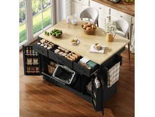 Îlot de cuisine mobile 120x4570x87 cm – noir – plateau rabattable, rangement intégré et roulettes