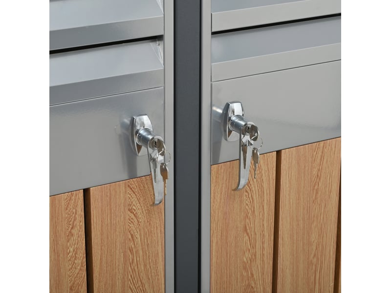  Abri pour poubelles extérieur 2 compartiments en acier gris avec portes verrouillables et couvercles hydrauliques  - Conforama D