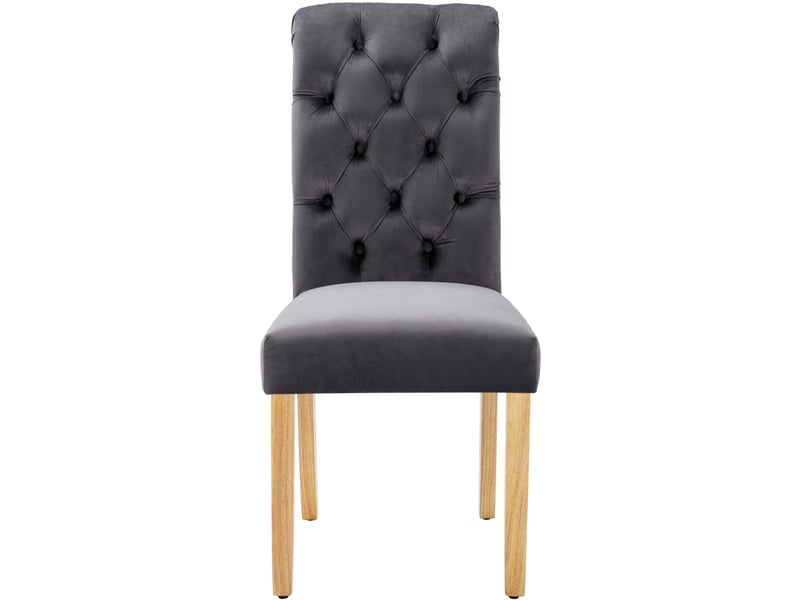 Chaise de salle à manger lot de 6 avec dossier capitonné et ressorts en s, pieds en chêne, velours gris - Conforama A