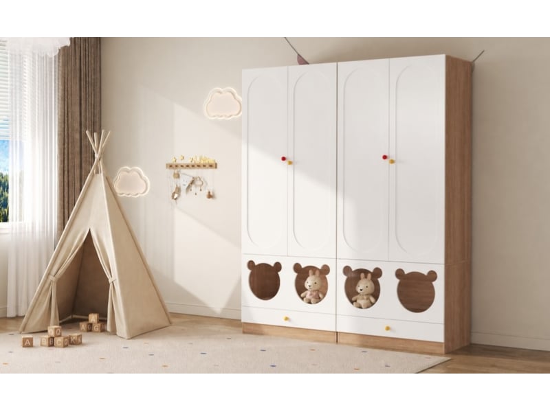 Armoire enfant avec 2 portes, penderie, étagères et tiroirs, finition laquée, pour chambre, 80 × 50 × 200 cm - Conforama D