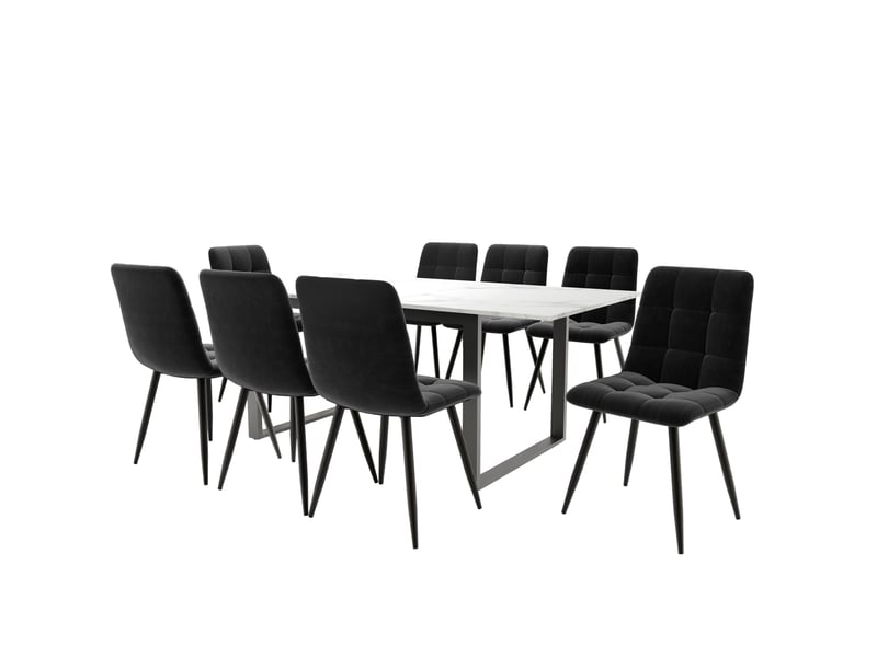  Ensemble table à manger extensible 140180x80x75 cm et 8 chaises blanc noir  - Conforama A