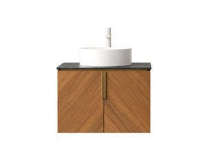 Meuble vasque suspendu 61 cm avec vasque ronde blanche et plan noir