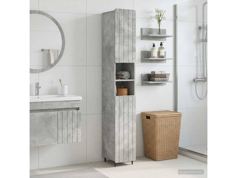  Colonne de salle de bain avec étagère ouverte zwolle gris béton  - Conforama B