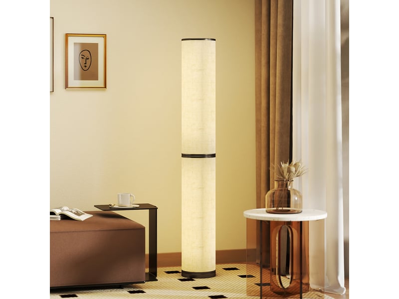  Lampadaire avec télécommande et réglage de la température 3000-6000k, abat-jour en tissu, ø20 x 135 cm, beige  - Conforama D