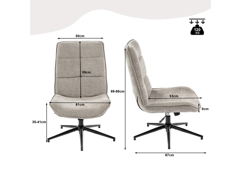 Fauteuil salon fonction d'inclinaison pivotant sur 360° avec dossier en tissu chenille gris - Conforama D