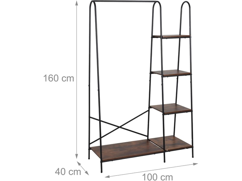 Porte-manteau avec 5 étagères pour couloir chambre 160 x 100 x 40 cm design moderne rangement optimisé en métal noir 13_0018672  - Conforama B