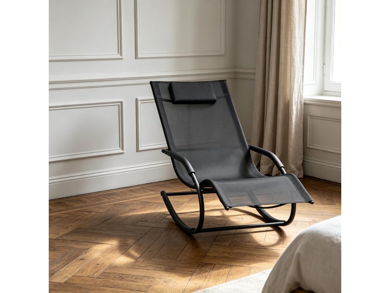  Chaise à bascule moderne, fauteuil relax ergonomique en métal galvanisé et textilène, noir, charge maximale 160 kg  - Conforama B
