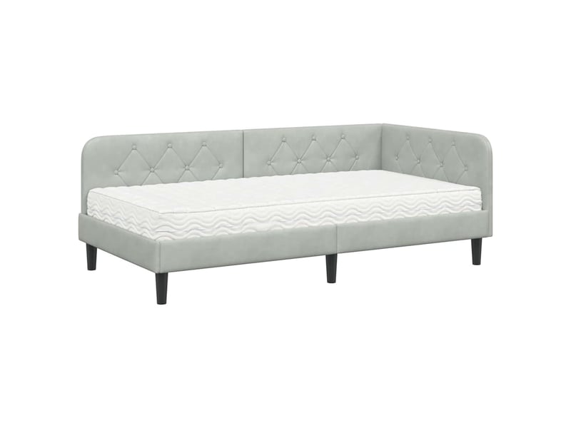  Lit simple- lit adulte -  cadre de lit d'angle gris clair 90 x 200 cm velours  - Conforama A