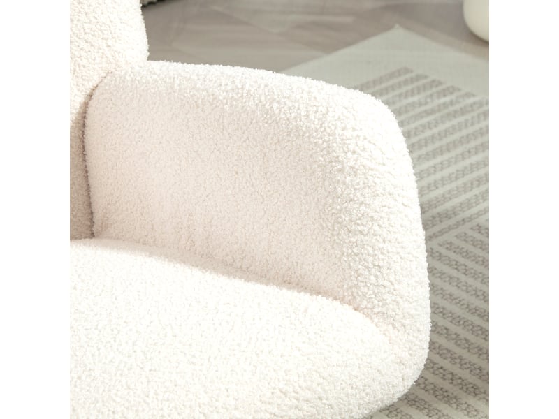 Fauteuil à bascule blanc crème, fauteuil d'allaitement confortable en tissu bouclette, pieds en bois, 70x94x100 cm  - Conforama R