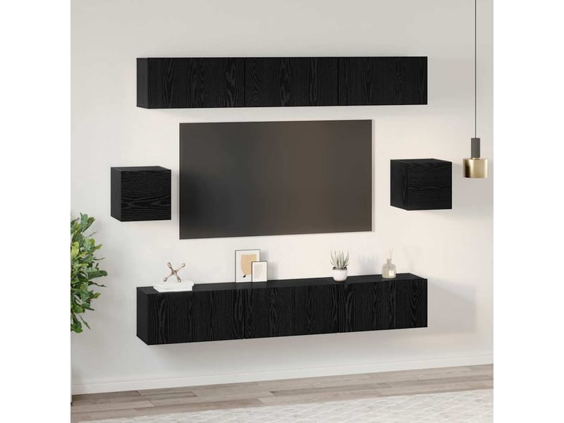  Ensemble meuble tv - banc tv - meuble de rangement 8 pcs chêne noir bois d'ingénierie  - Conforama D