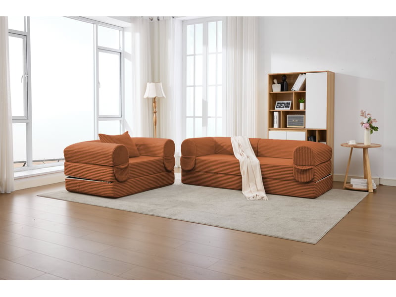  Canapé modulable 2 places + 1 place, canapé d'angle sans cadre en tissu côtelé marron pour salon moderne  - Conforama B