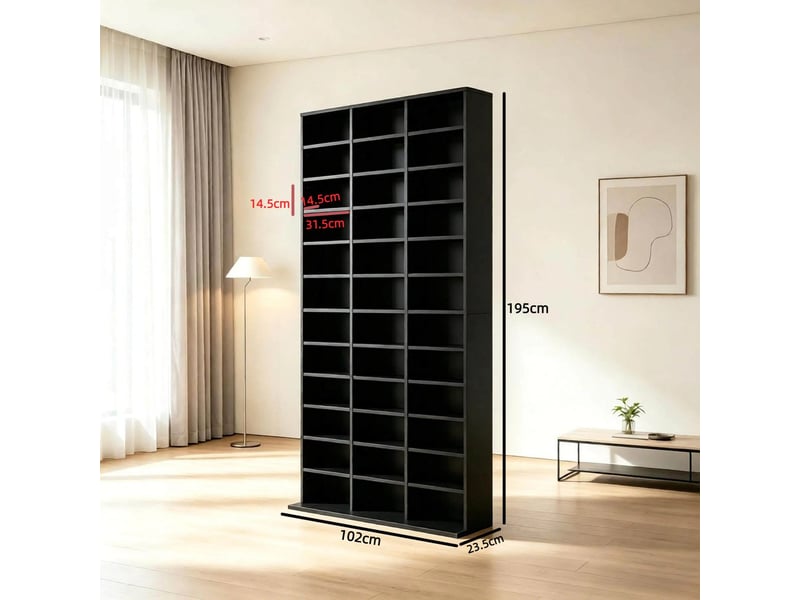  Meuble de rangement pour cd, noir, en mdf, capacité de 1116 cd, capacité de 528 dvd  - Conforama C