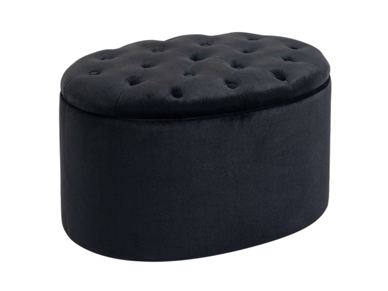  Banc coffre noir ovale 71x52x42 cm, rembourré en polyester effet velours, bois d’hévéa  - Conforama A