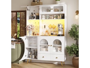 Buffet de cuisine haut avec tiroir, niches ouvertes, led et prises usb pour cuisine et salon, 120 × 40 × 176 cm