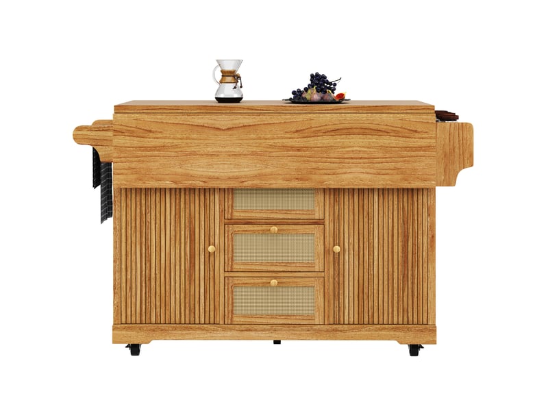 Desserte de cuisine rabattable avec 3 tiroirs et roulettes, rangements pour cuisine, balcon et camping en mdf marron foncé - Conforama A