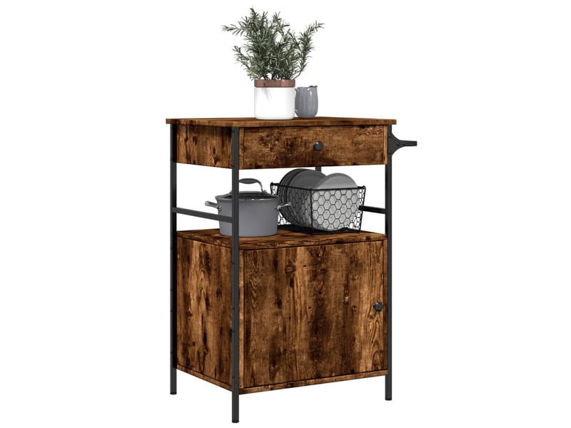  Desserte de cuisine, chariot de rangement chêne fumé 56x43x89,5 cm bois d'ingénierie  - Conforama E