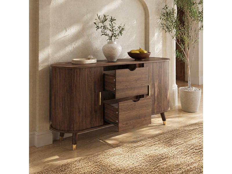 Buffet bas en mdf couleur noyer, 2 portes coulissantes, 2 tiroirs et étagères réglables – 140 x 40 x 79,5 cm - Conforama B