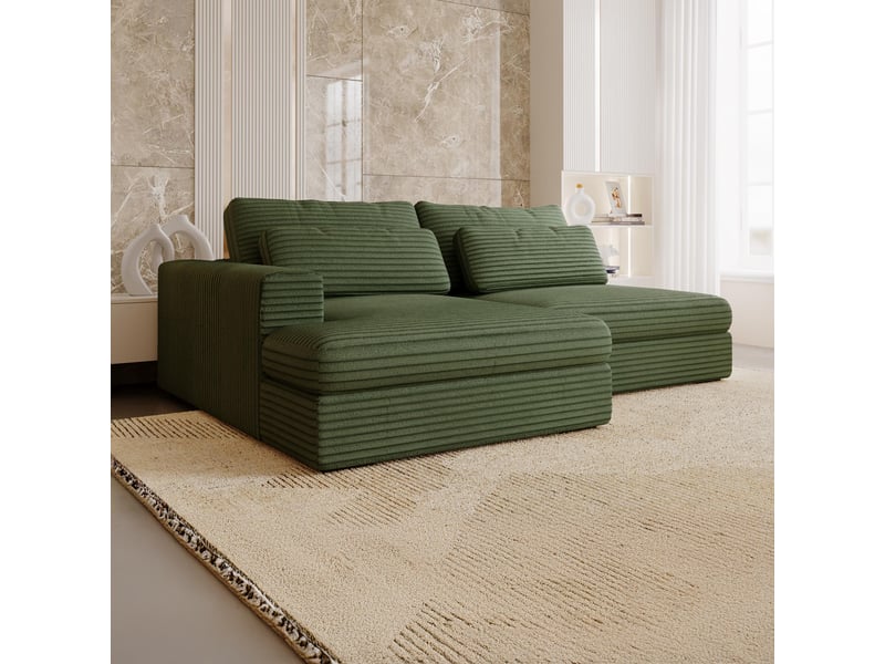 Canapé d'angle convertible avec coffre en velours gros côtelé vert - AYDA-M3-VER - Conforama D