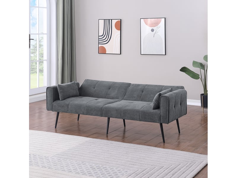  Canapé convertible 175x71x71 cm, idéal pour salon et appartement, dossier réglable, finition velours côtelé gris  - Conforama E