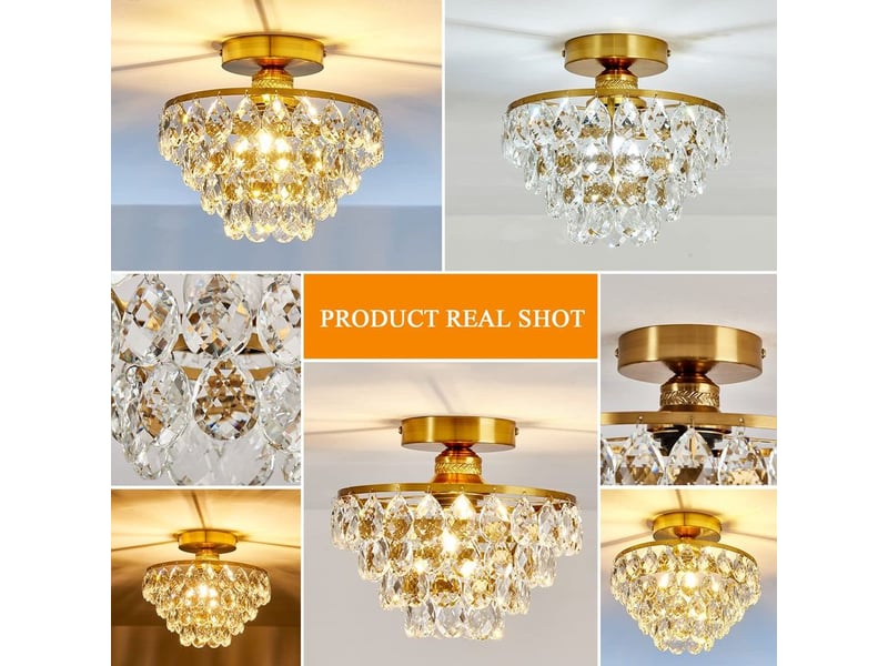 Plafonnier lustre semi-encastré en cristal noir – luminaire de plafond e27 pour couloir, chambre, salle de bain et placard (ampoule non incluse)  - Conforama C