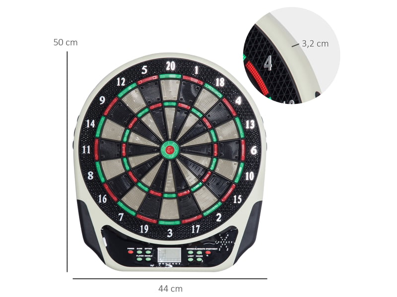  Cible de fléchettes électronique 44 x 50 cm noire en plastique, écran lcd, 18 jeux et 6 fléchettes  - Conforama C