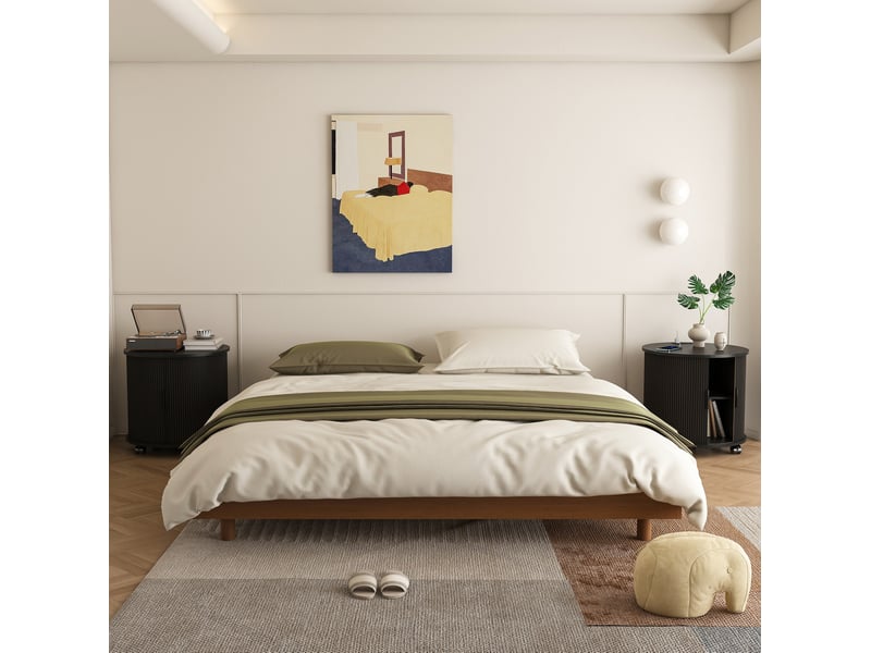  Table de chevet ronde, station de charge, porte coulissante et rangement, meuble nuit, rangement pratique, mdf, noir  - Conforama D