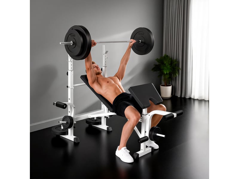 Banc de musculation incliné avec support pour haltères réglable, extension des jambes et pupitre à biceps pour salle de sport - Conforama C