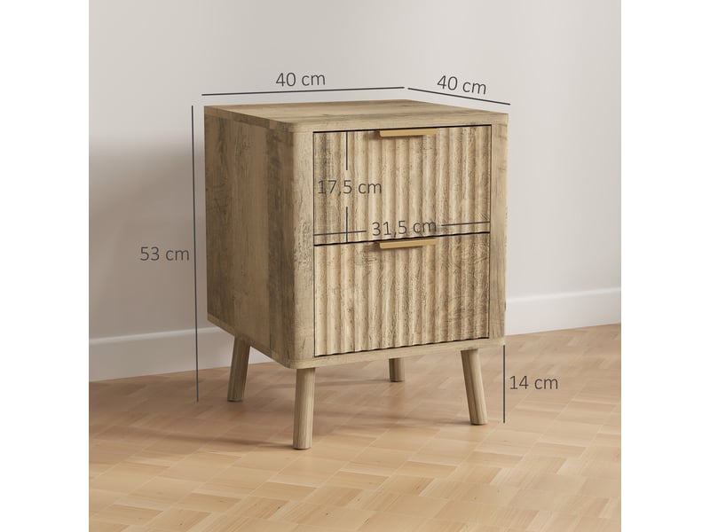  Lot de 2 tables de chevet avec 2 tiroirs cannelés pour chambre à coucher, salon, 40 x 40 x 53 cm, chêne  - Conforama E