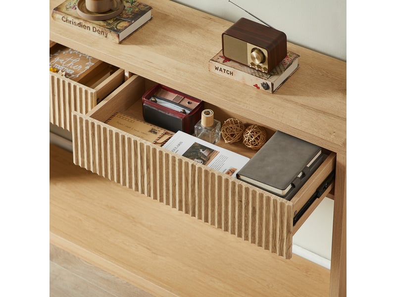  Console 150x35x85 cm avec 2 tiroirs, coloris bois clair  - Conforama E