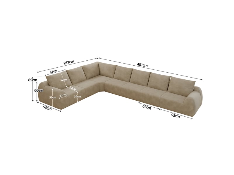  Canapé d'angle panoramique modenvie 7 places en tissu chenille kaki 401 x 267 x 85 cm, sans outil de montage  - Conforama C