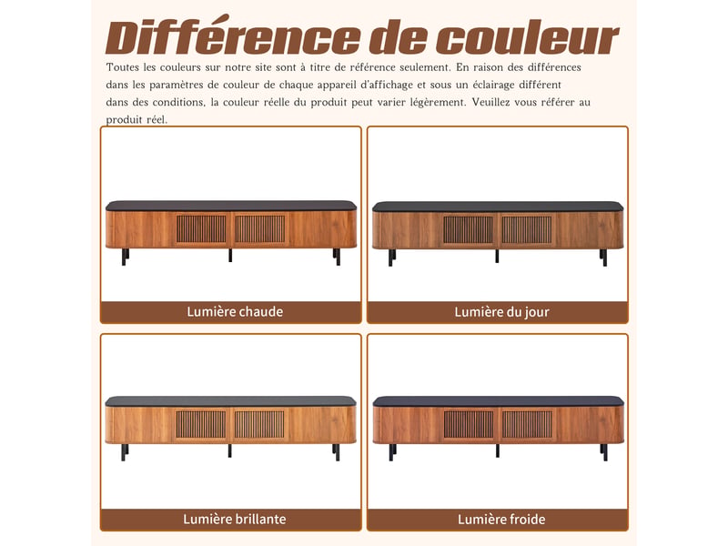  Meuble tv noyer, rangement, design moderne, angles arrondis, structure robuste, finition haut de gamme - 190x35x45cm - salon  - Conforama C