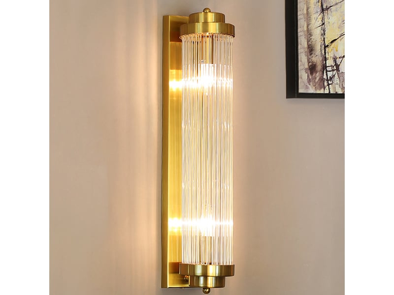  Applique murale en verre cristal 60×12 cm dorée avec abat-jour torsadé rotatif  - Conforama B